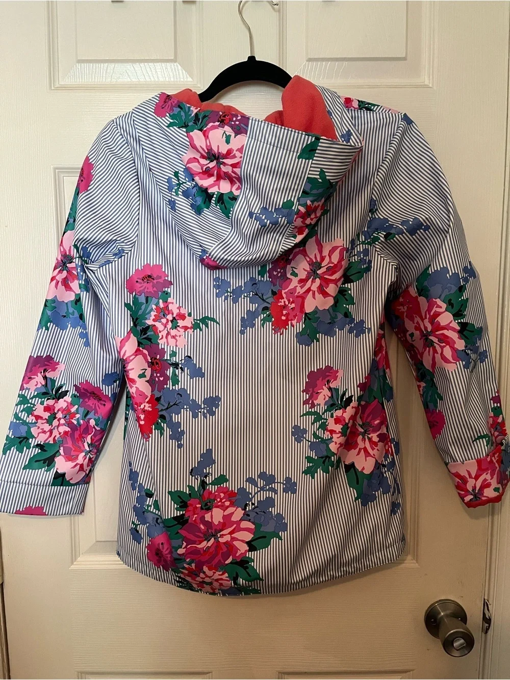Joules Coral-Lined Floral & Stripe Rain Jacket